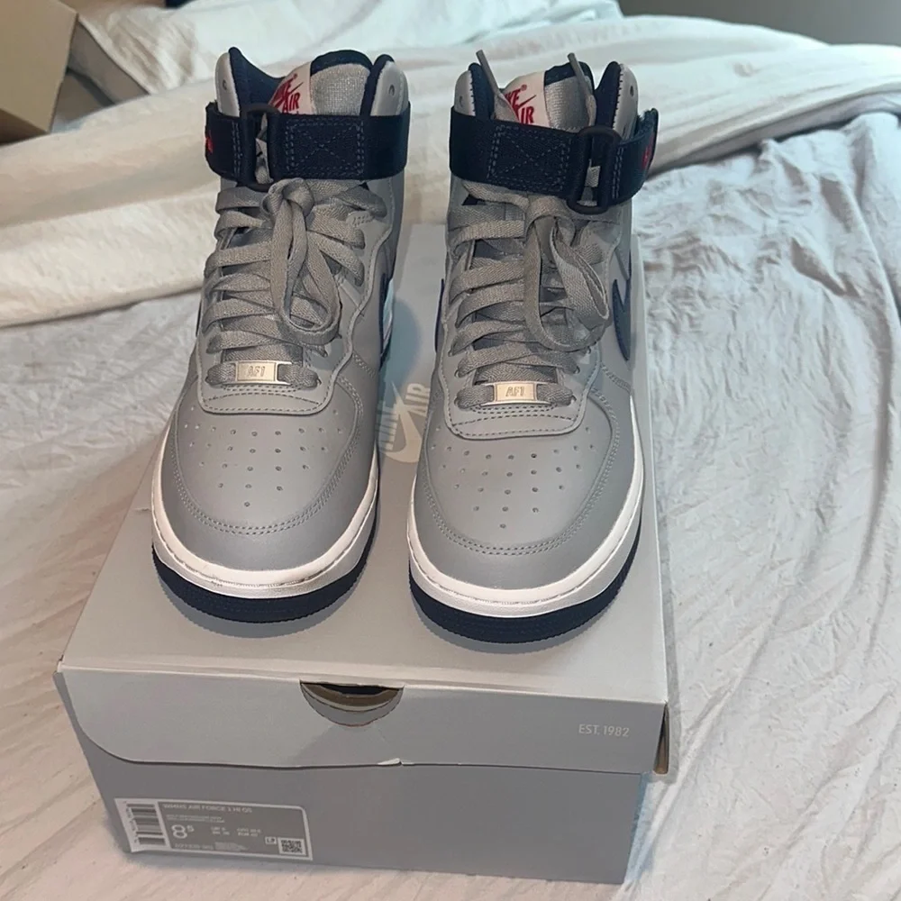 Nike Air Force 1 High Top Sneakers - Gray and Navy